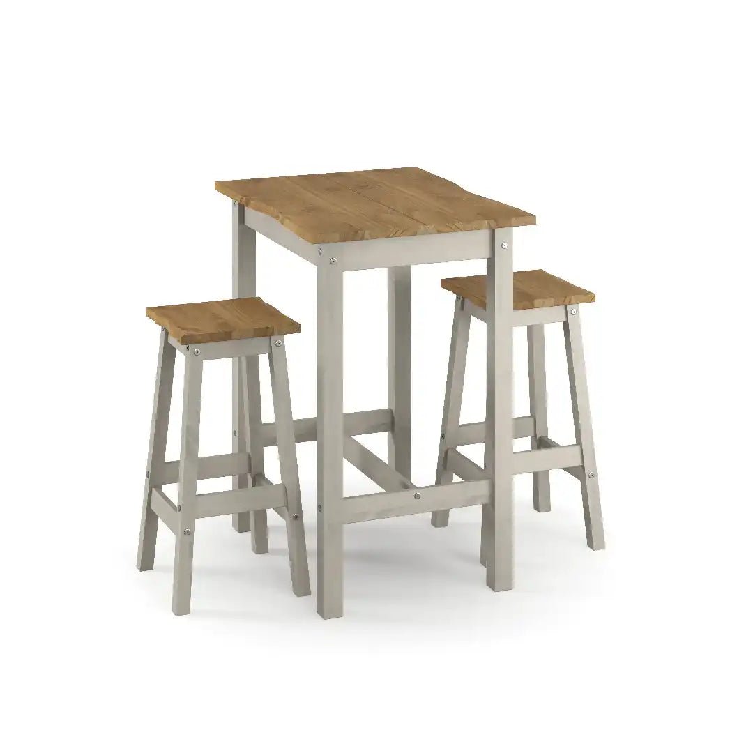 Corona Grey Dining Set - live edge small rectangular high breakfast bar table & 2 bar stool set - Price Crash Furniture