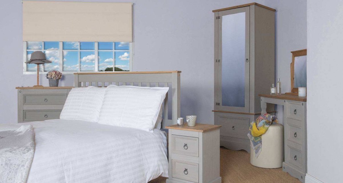 Corona Grey Washed Pine 4ft 6" Low End Double Bed - Price Crash Furniture