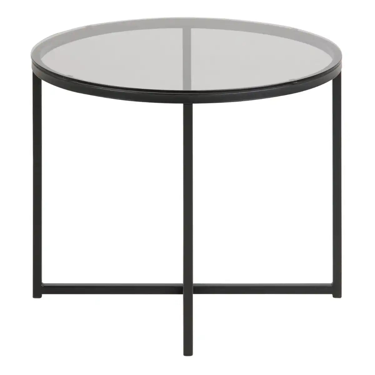 Cross Round Metal Side Table With Smoked Glass Top - Price Crash Furniture