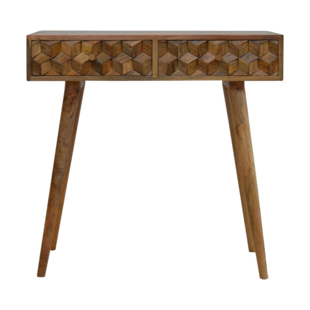 Cube Carved Console Table With 2 Drawers - Price Crash Furniture