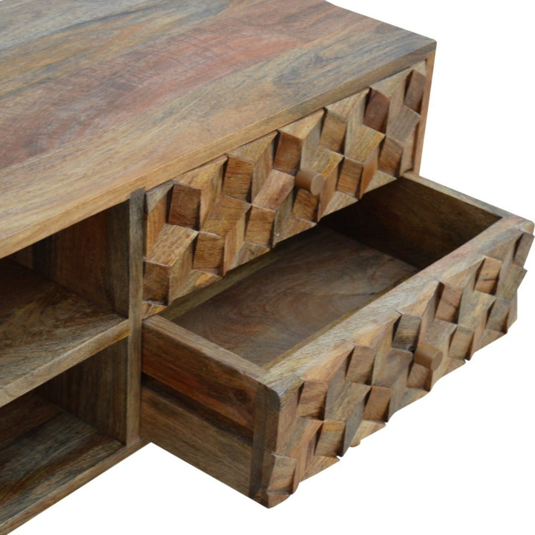 Cube Carved Media Unit With 2 Open Slots - Price Crash Furniture