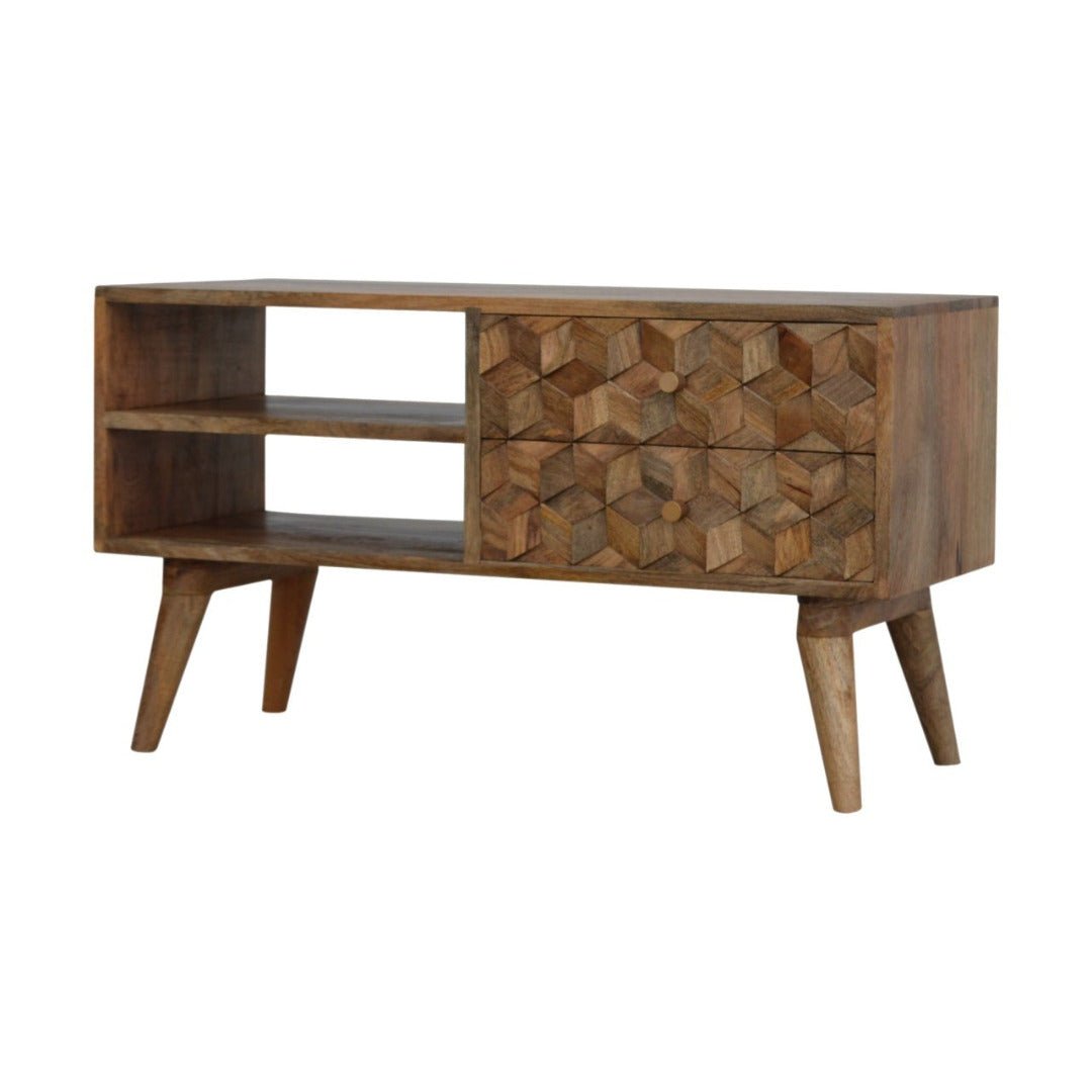 Cube Carved Media Unit With 2 Open Slots - Price Crash Furniture