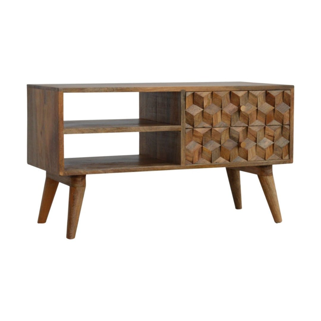 Cube Carved Media Unit With 2 Open Slots - Price Crash Furniture