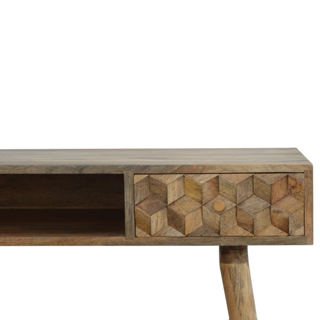 Cube Carved Writing Desk With Open Slots - Price Crash Furniture