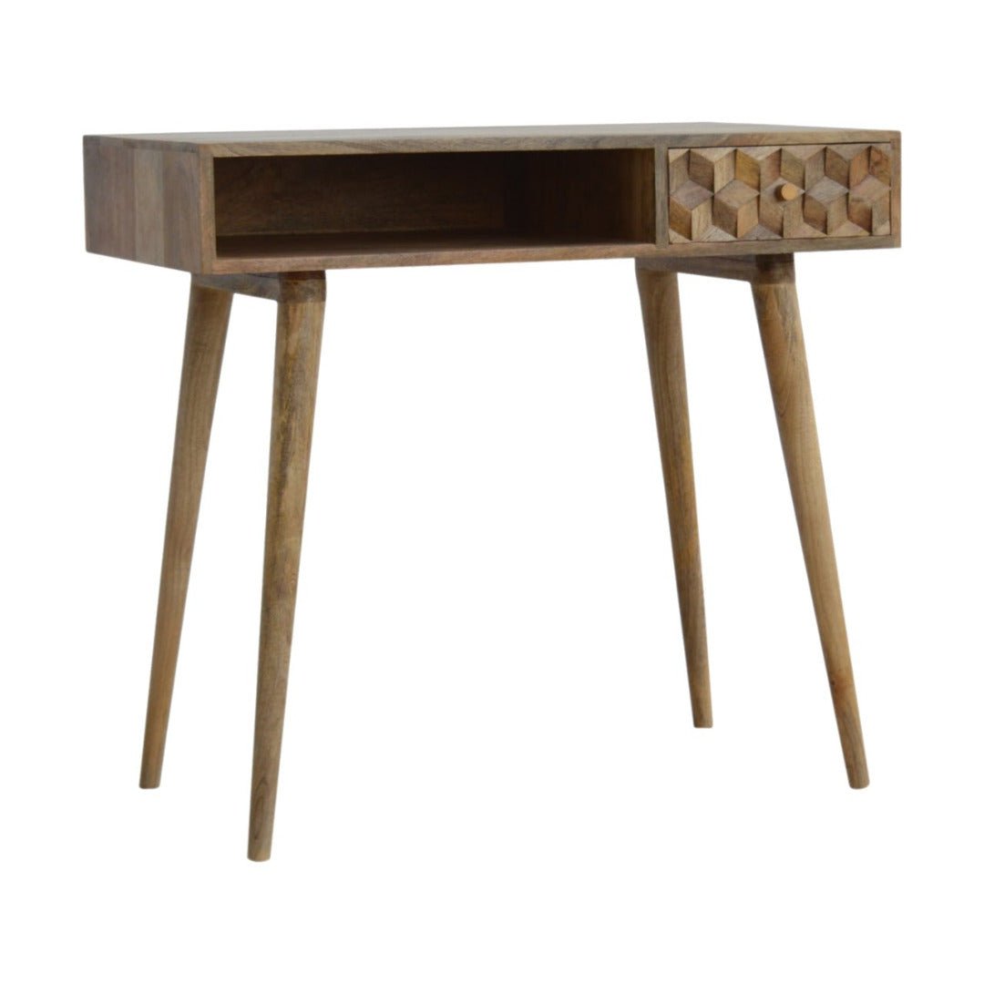 Cube Carved Writing Desk With Open Slots - Price Crash Furniture