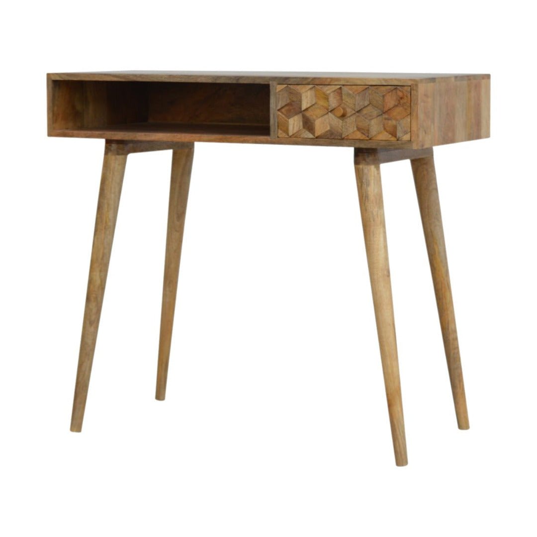 Cube Carved Writing Desk With Open Slots - Price Crash Furniture