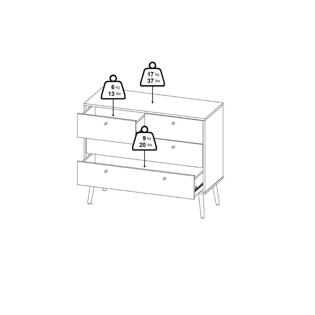 Cumbria 2+2 4 Drawer Chest Drawers in White - Price Crash Furniture