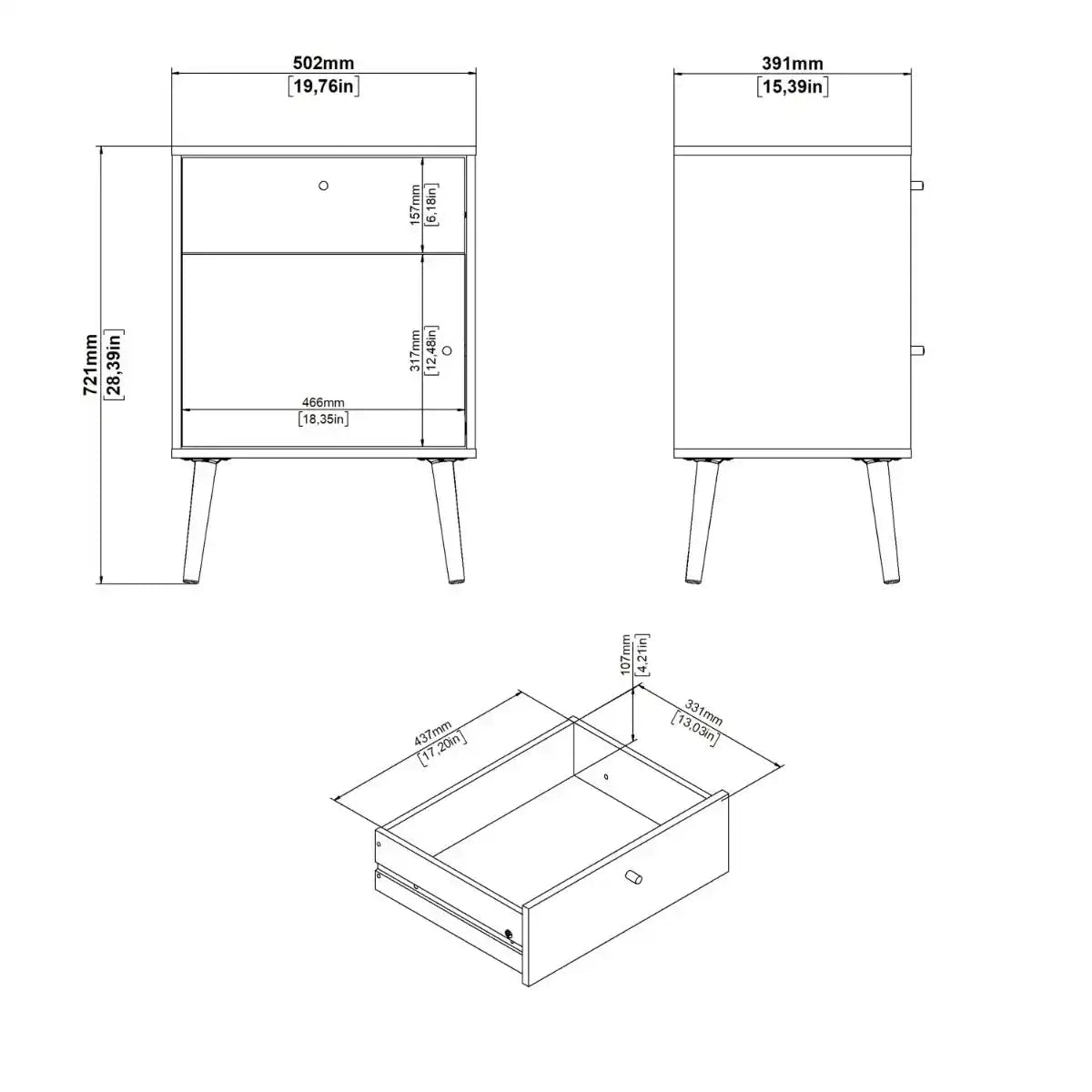 Cumbria Bedside Table Cabinet 1 Door + 1 Drawer Dark Grey - Price Crash Furniture