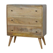 Curved 3 Drawer Chest in Oak - effect Mango Wood - Price Crash Furniture