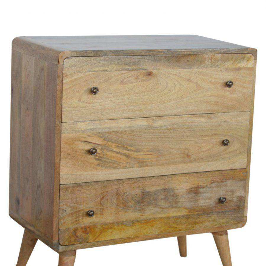 Curved 3 Drawer Chest in Oak - effect Mango Wood - Price Crash Furniture
