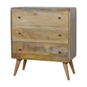 Curved 3 Drawer Chest in Oak-effect Mango Wood - Price Crash Furniture