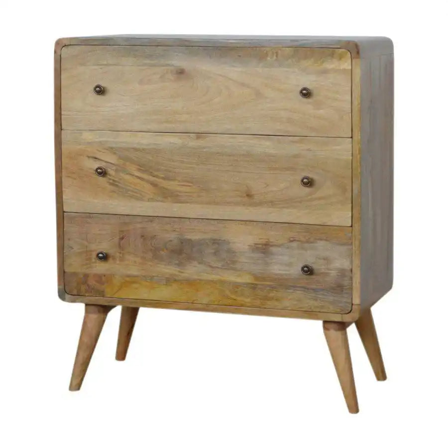 Curved 3 Drawer Chest in Oak-effect Mango Wood - Price Crash Furniture