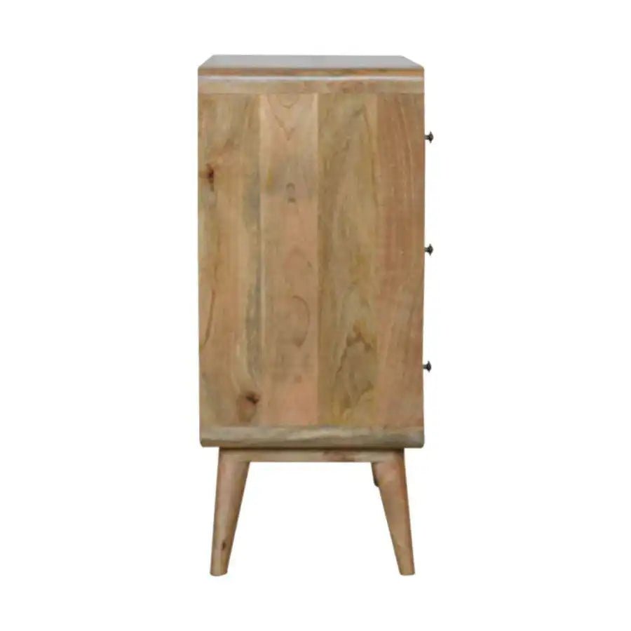 Curved 3 Drawer Chest in Oak - effect Mango Wood - Price Crash Furniture