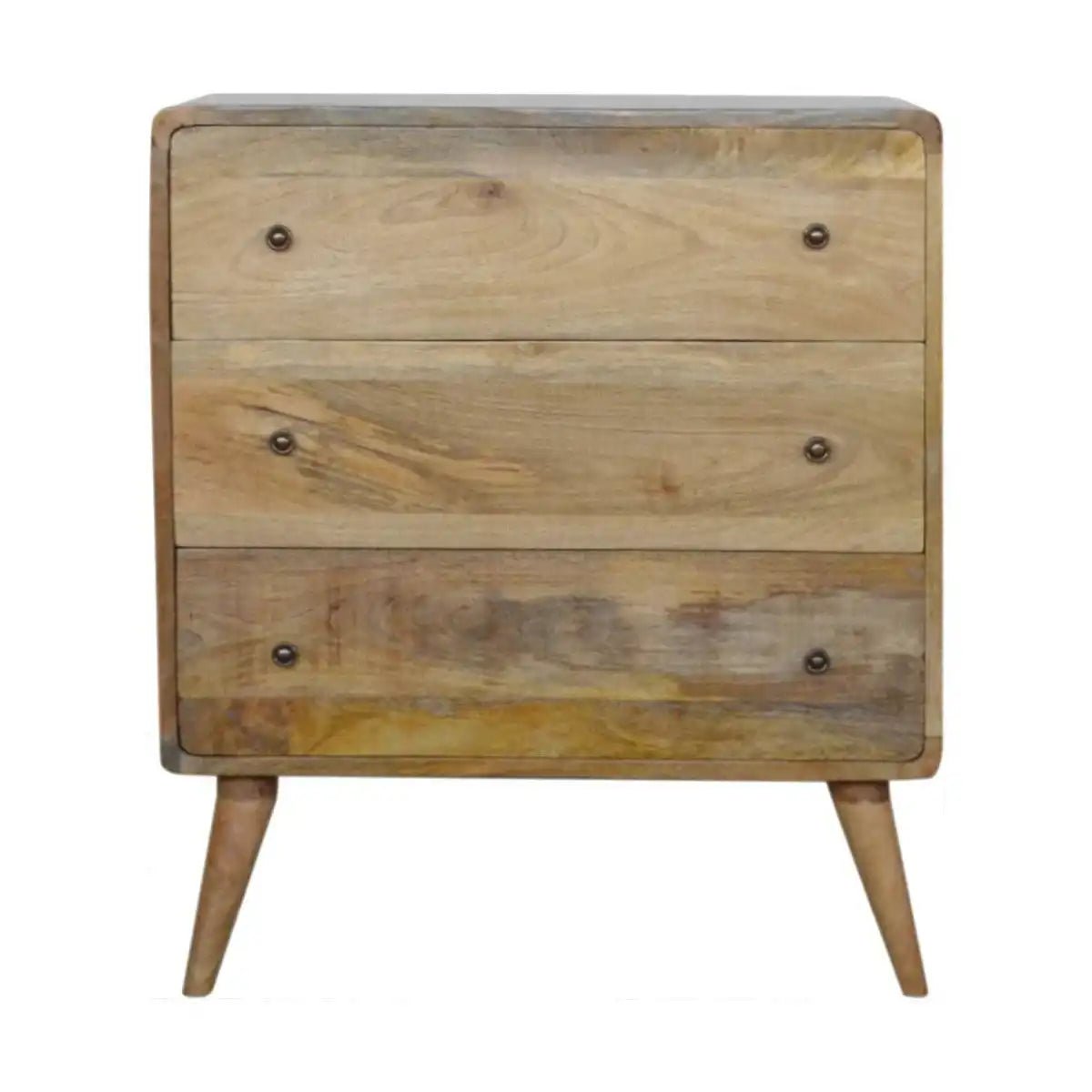 Curved 3 Drawer Chest in Oak - effect Mango Wood - Price Crash Furniture