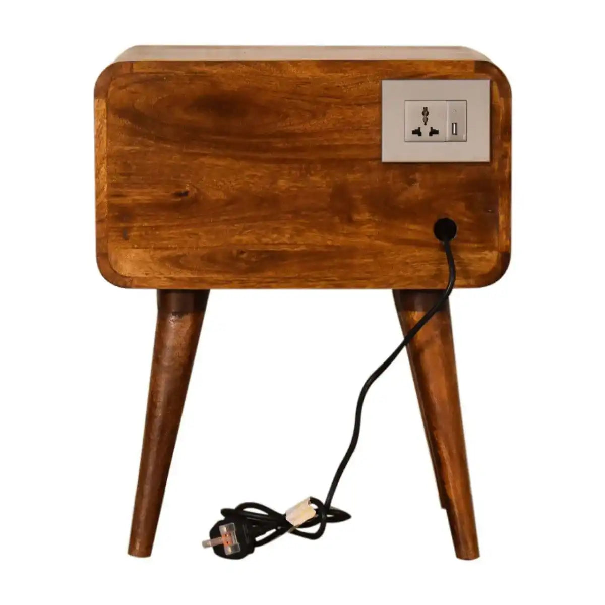 Curved Chestnut Bedside Table with Cable Access - Price Crash Furniture