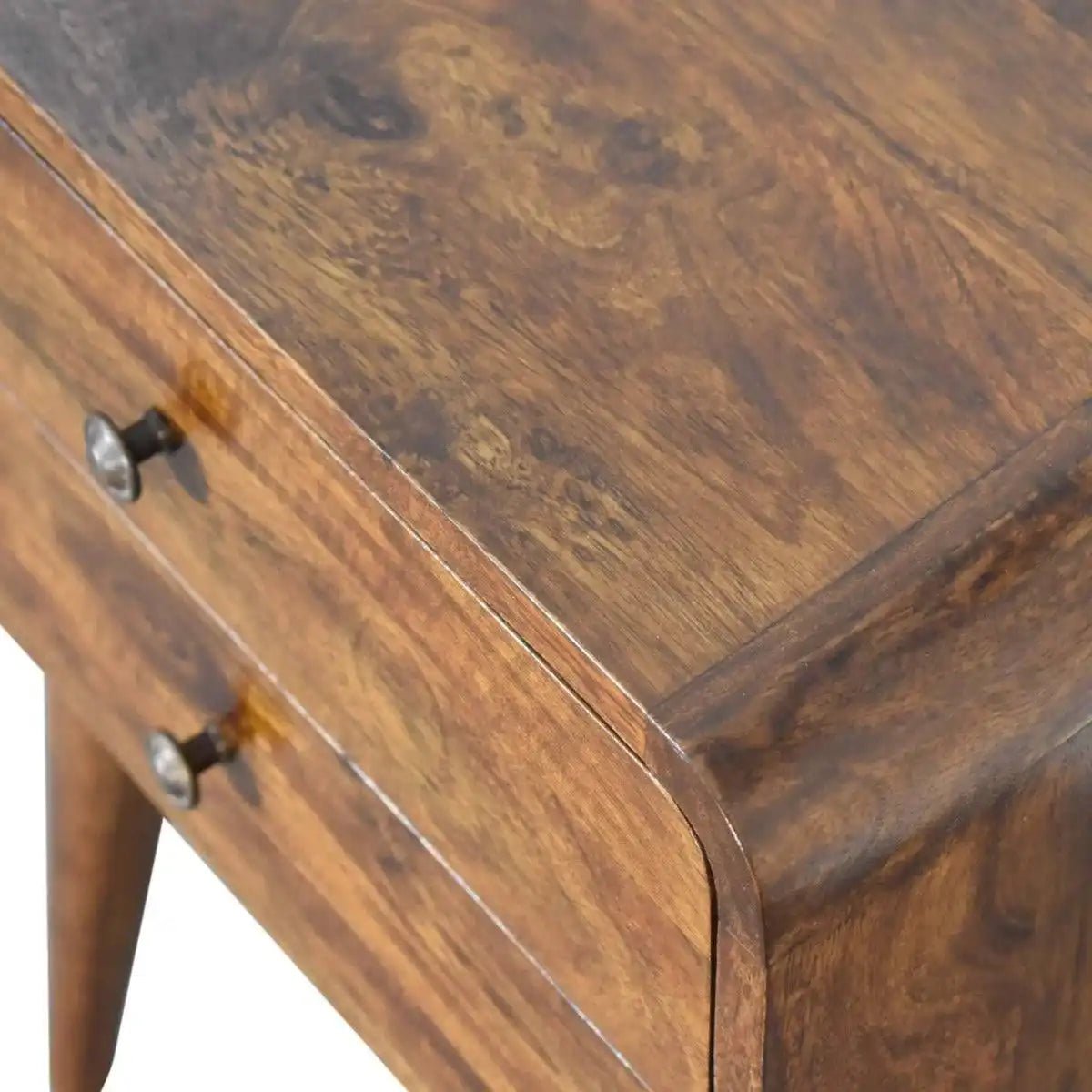 Curved Chestnut Bedside Table with Cable Access - Price Crash Furniture