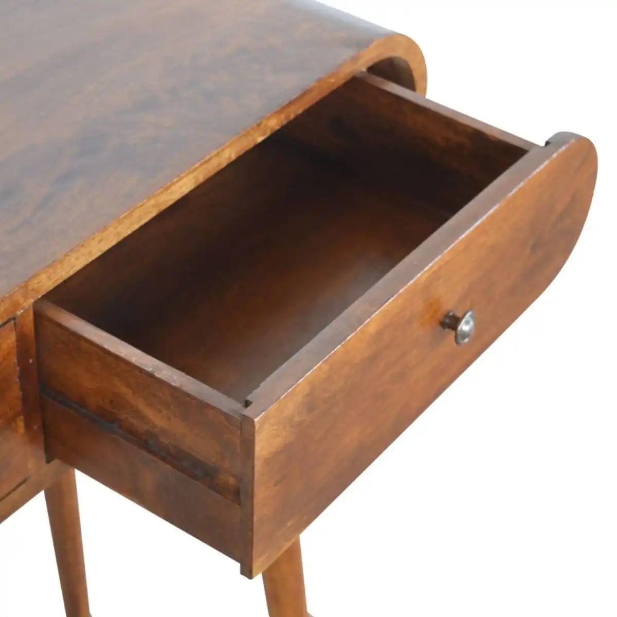 Curved Edge 2 Drawer Console Table in Chestnut - effect Solid Mango Wood - Price Crash Furniture