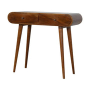 Curved Edge 2 Drawer Console Table in Chestnut - effect Solid Mango Wood - Price Crash Furniture