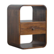 Curved Edge Bedside Table with 1 Drawer in chestnut - effect Solid Mango Wood - Price Crash Furniture