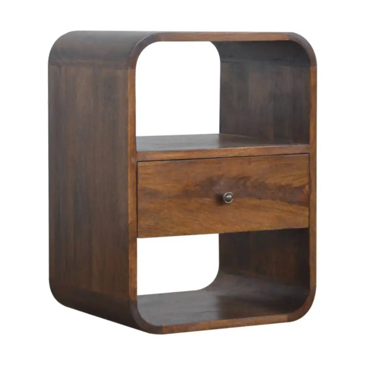 Curved Edge Bedside Table with 1 Drawer in chestnut - effect Solid Mango Wood - Price Crash Furniture