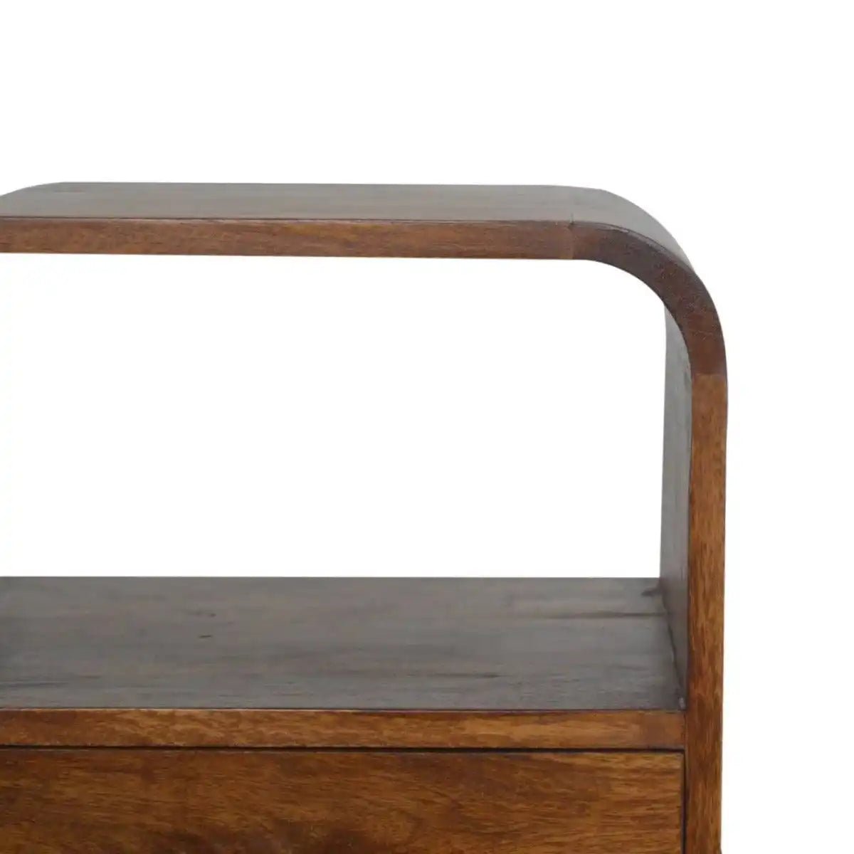 Curved Edge Bedside Table with 1 Drawer in chestnut - effect Solid Mango Wood - Price Crash Furniture