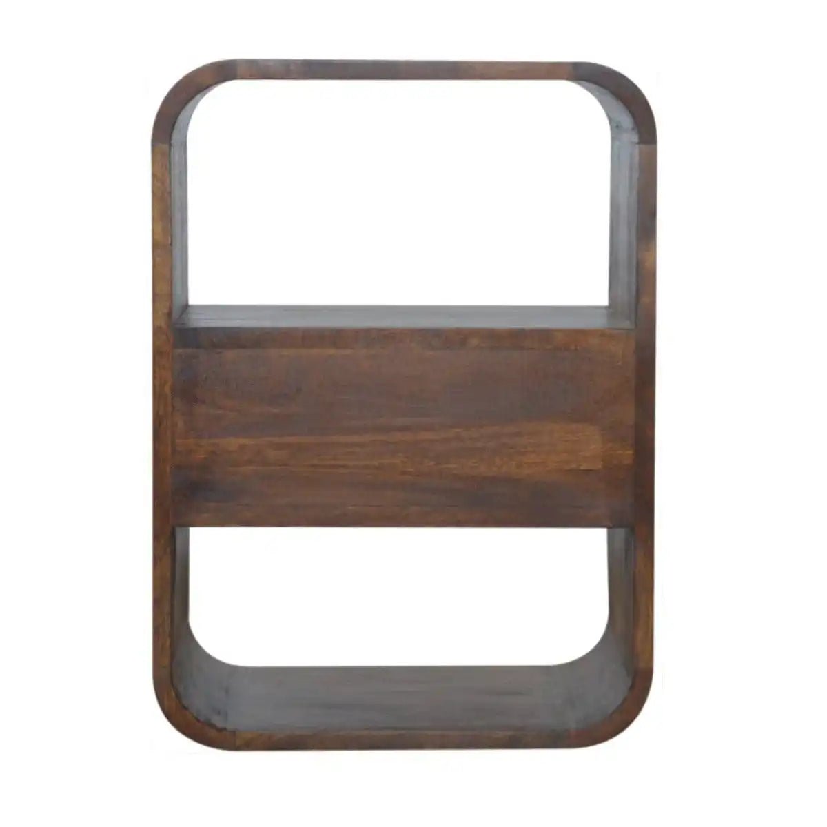 Curved Edge Bedside Table with 1 Drawer in chestnut - effect Solid Mango Wood - Price Crash Furniture