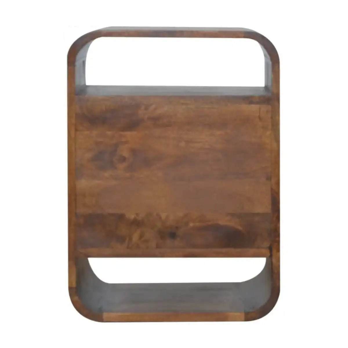 Curved Edge Bedside Table with 2 Drawers in chestnut - effect Solid Mango Wood - Price Crash Furniture