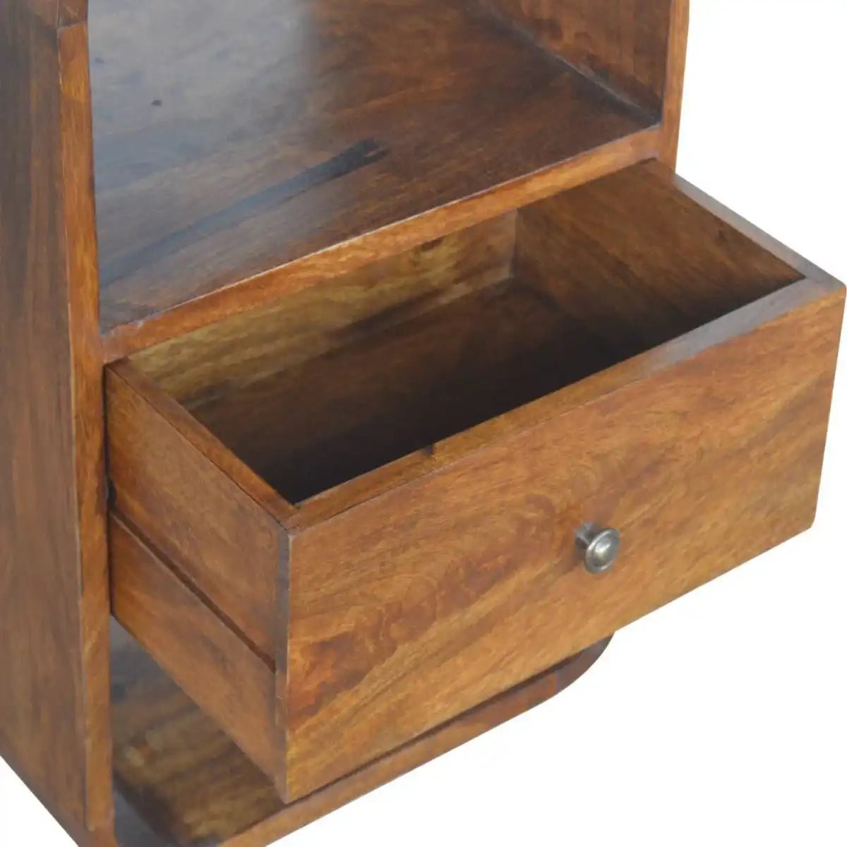 Curved Edge Bedside Table with 2 Drawers in chestnut - effect Solid Mango Wood - Price Crash Furniture