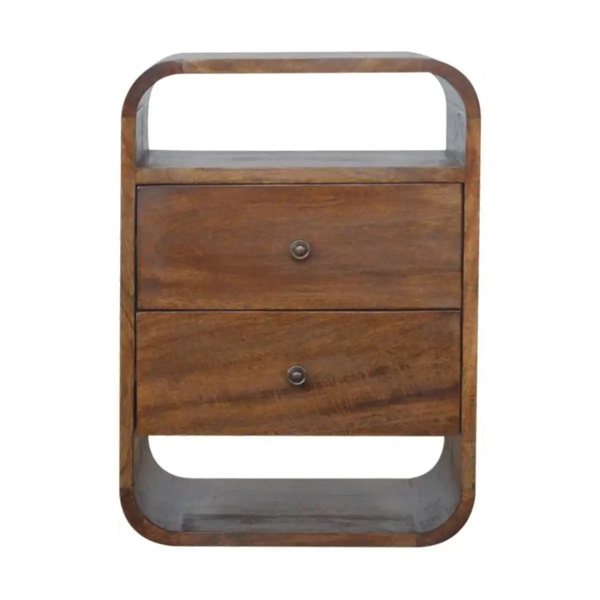 Curved Edge Bedside Table with 2 Drawers in chestnut - effect Solid Mango Wood - Price Crash Furniture