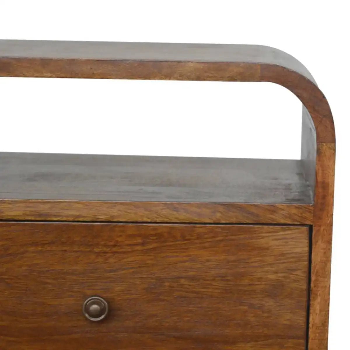 Curved Edge Bedside Table with 2 Drawers in chestnut - effect Solid Mango Wood - Price Crash Furniture