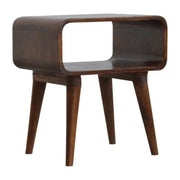 Curved Edge Open Bedside Table in chestnut - effect Solid Mango Wood - Price Crash Furniture