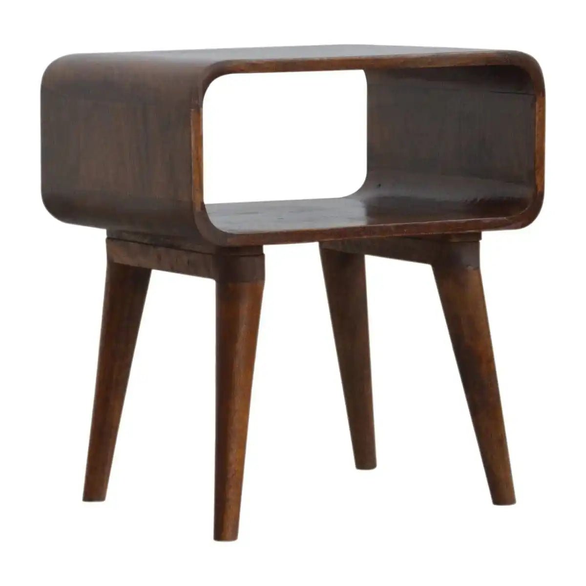 Curved Edge Open Bedside Table in chestnut - effect Solid Mango Wood - Price Crash Furniture