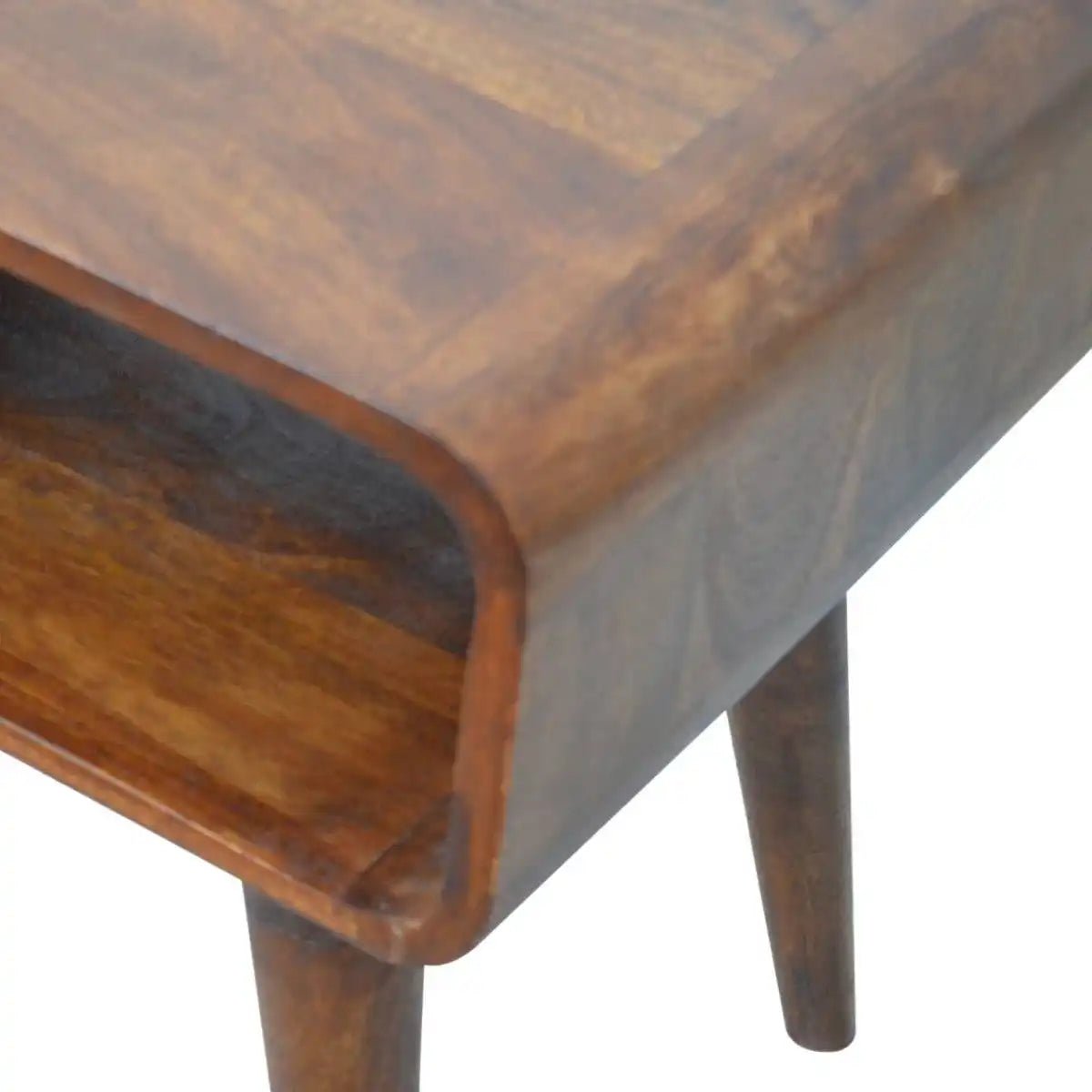 Curved Edge Open Bedside Table in chestnut - effect Solid Mango Wood - Price Crash Furniture