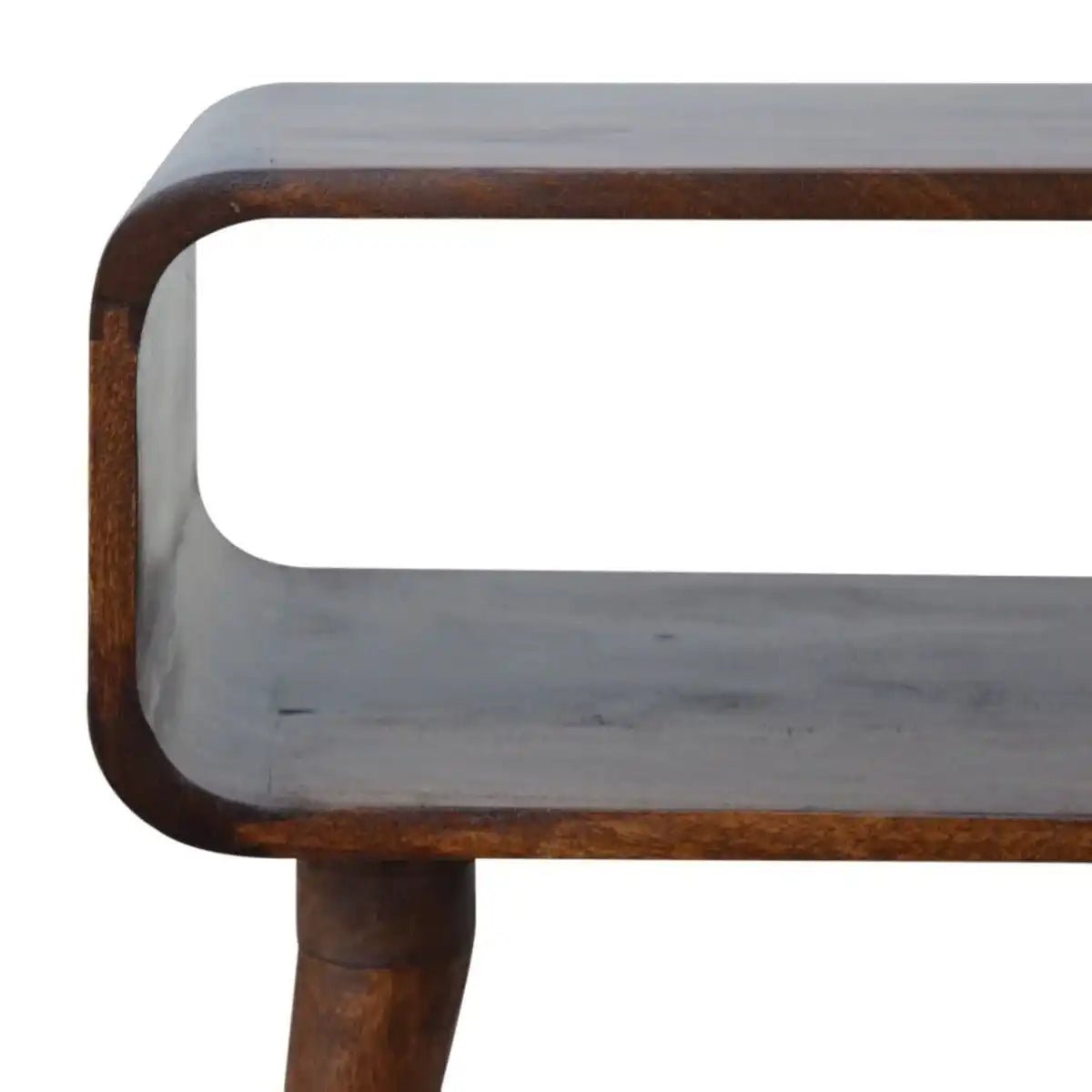 Curved Edge Open Bedside Table in chestnut - effect Solid Mango Wood - Price Crash Furniture