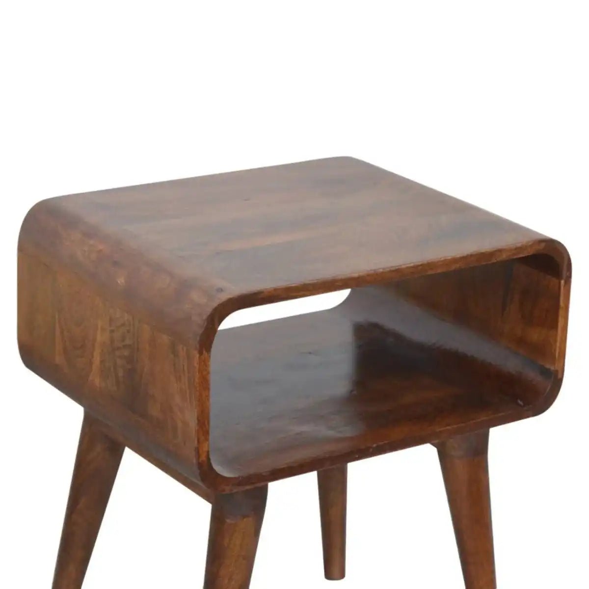 Curved Edge Open Bedside Table in chestnut - effect Solid Mango Wood - Price Crash Furniture