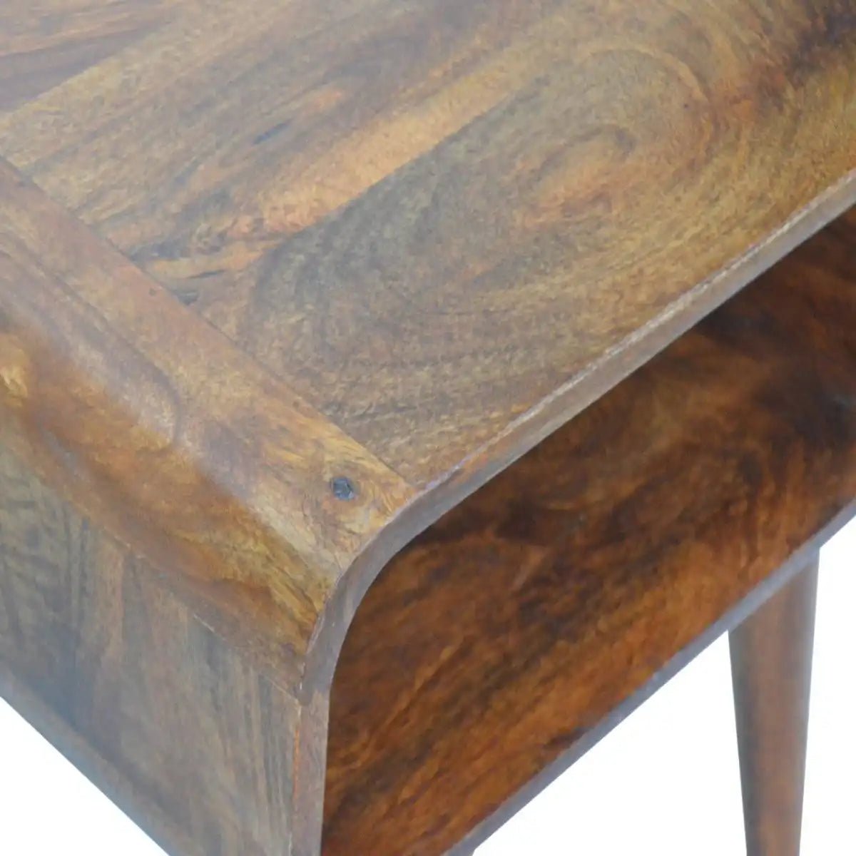 Curved Edge Open Bedside Table in chestnut - effect Solid Mango Wood - Price Crash Furniture
