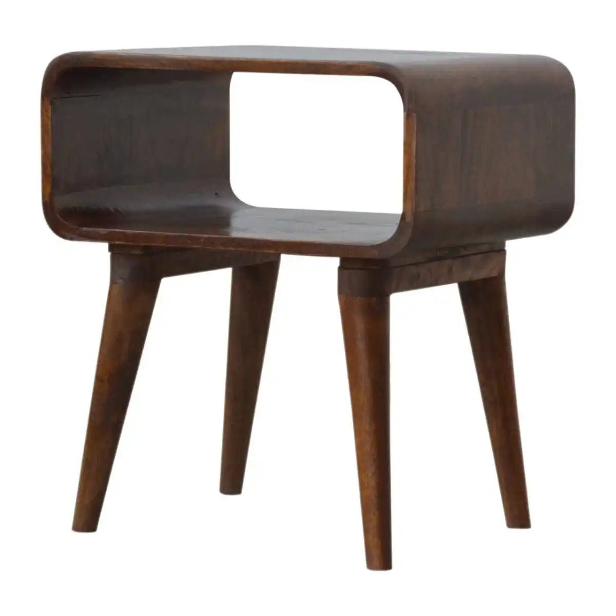 Curved Edge Open Bedside Table in chestnut - effect Solid Mango Wood - Price Crash Furniture