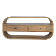 Curved Edge TV Unit in oak - effect Solid Mango Wood with 2 Drawers - Price Crash Furniture