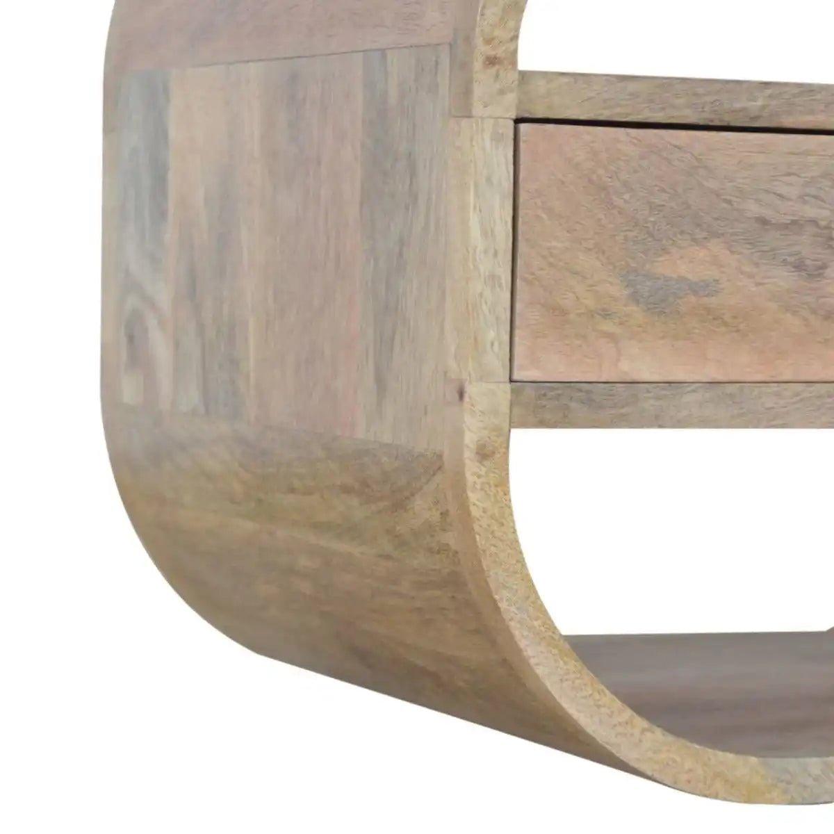 Curved Edge TV Unit in oak - effect Solid Mango Wood with 2 Drawers - Price Crash Furniture
