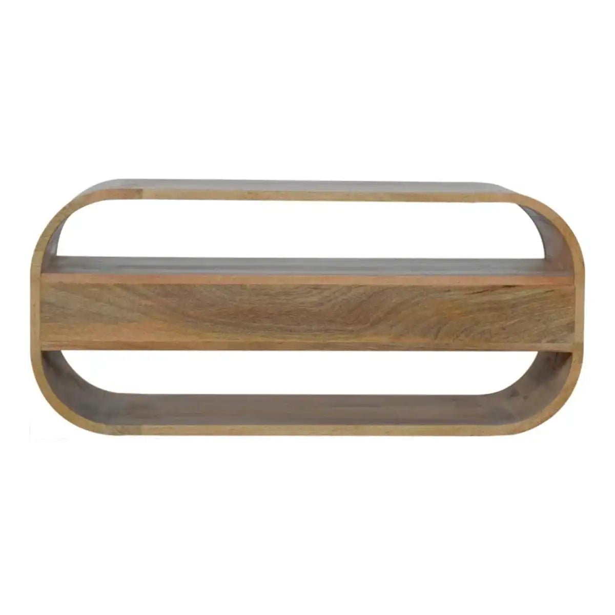 Curved Edge TV Unit in oak - effect Solid Mango Wood with 2 Drawers - Price Crash Furniture