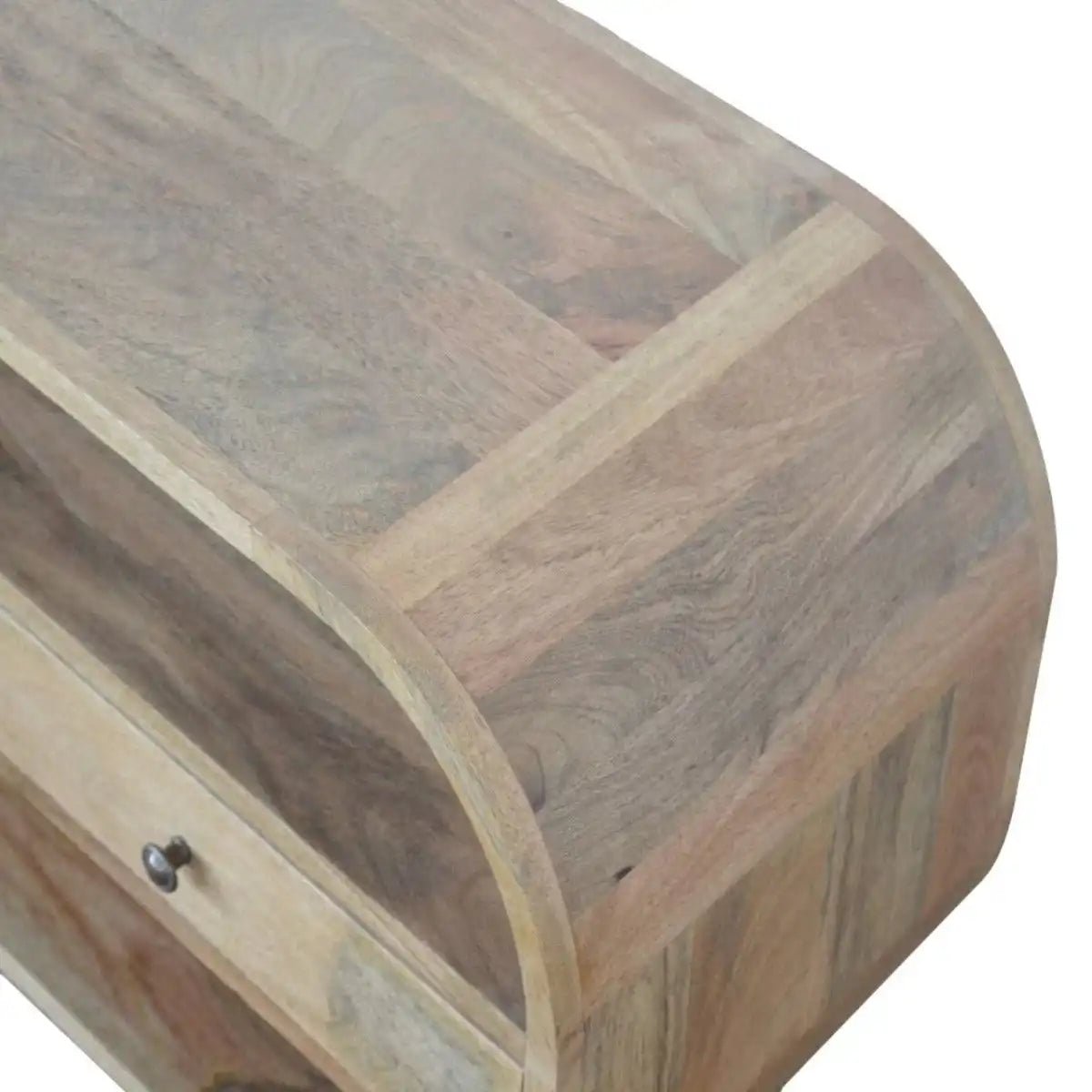 Curved Edge TV Unit in oak - effect Solid Mango Wood with 2 Drawers - Price Crash Furniture