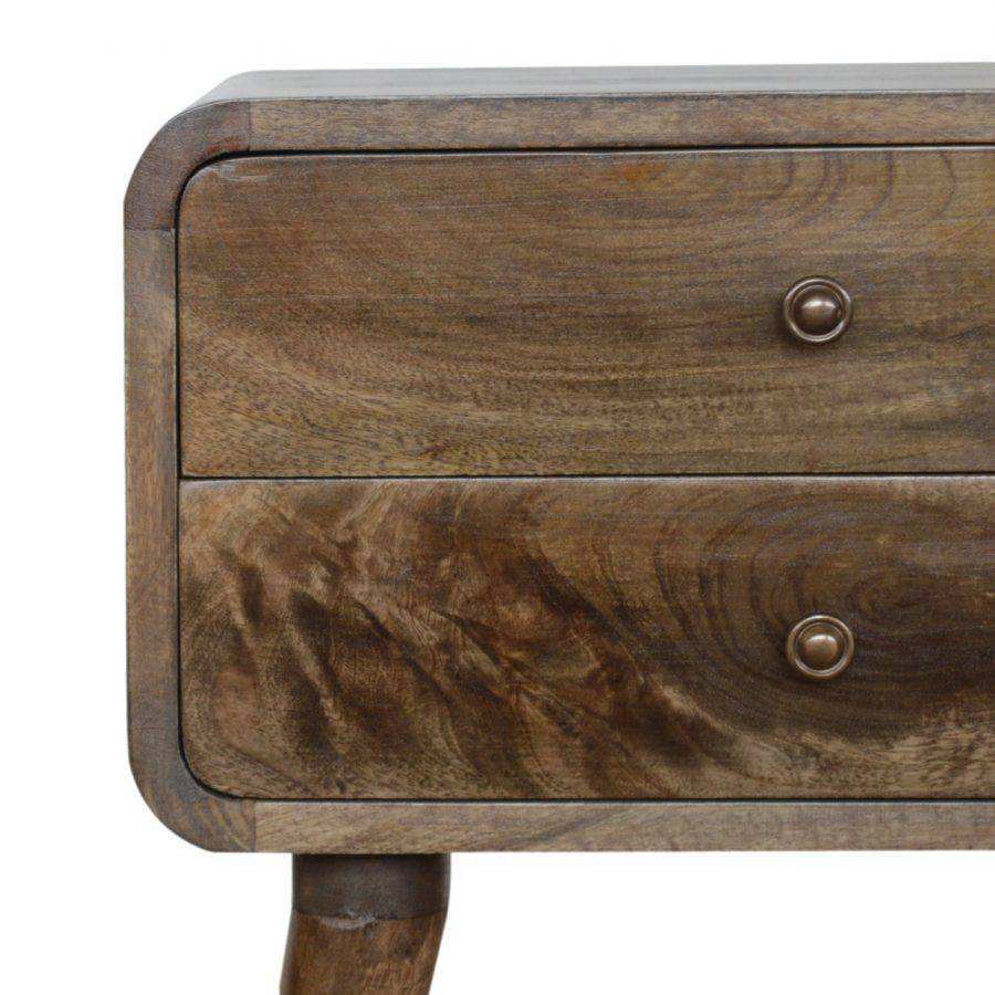 Curved Grey Washed 2 Drawer Bedside Table in Solid Mango Wood - Price Crash Furniture