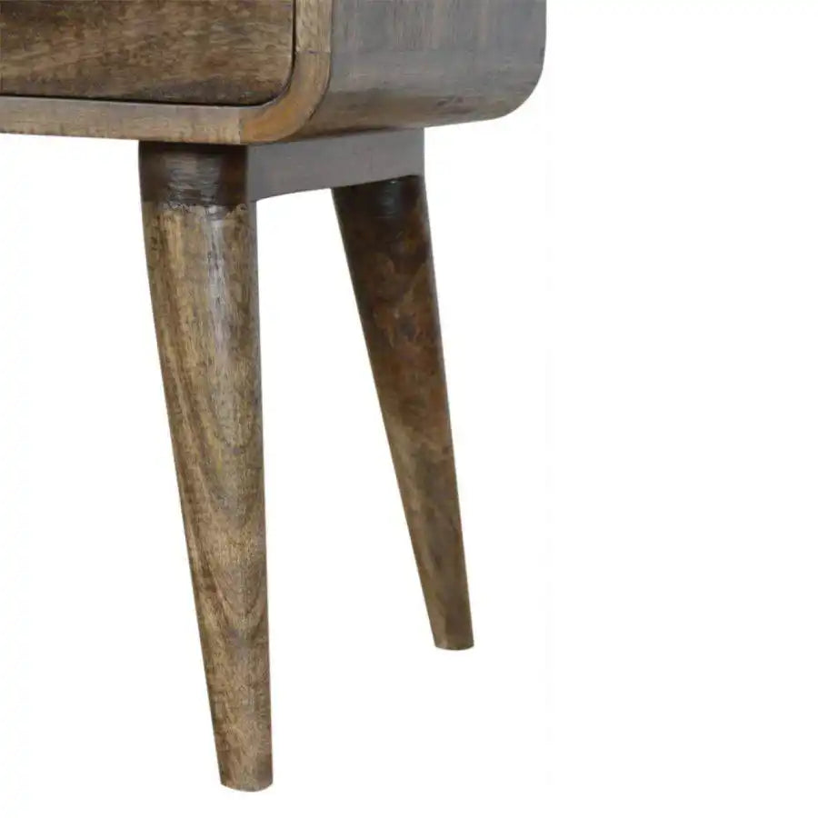Curved Grey Washed 2 Drawer Bedside Table in Solid Mango Wood - Price Crash Furniture