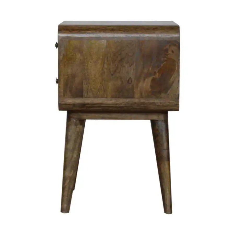 Curved Grey Washed 2 Drawer Bedside Table in Solid Mango Wood - Price Crash Furniture