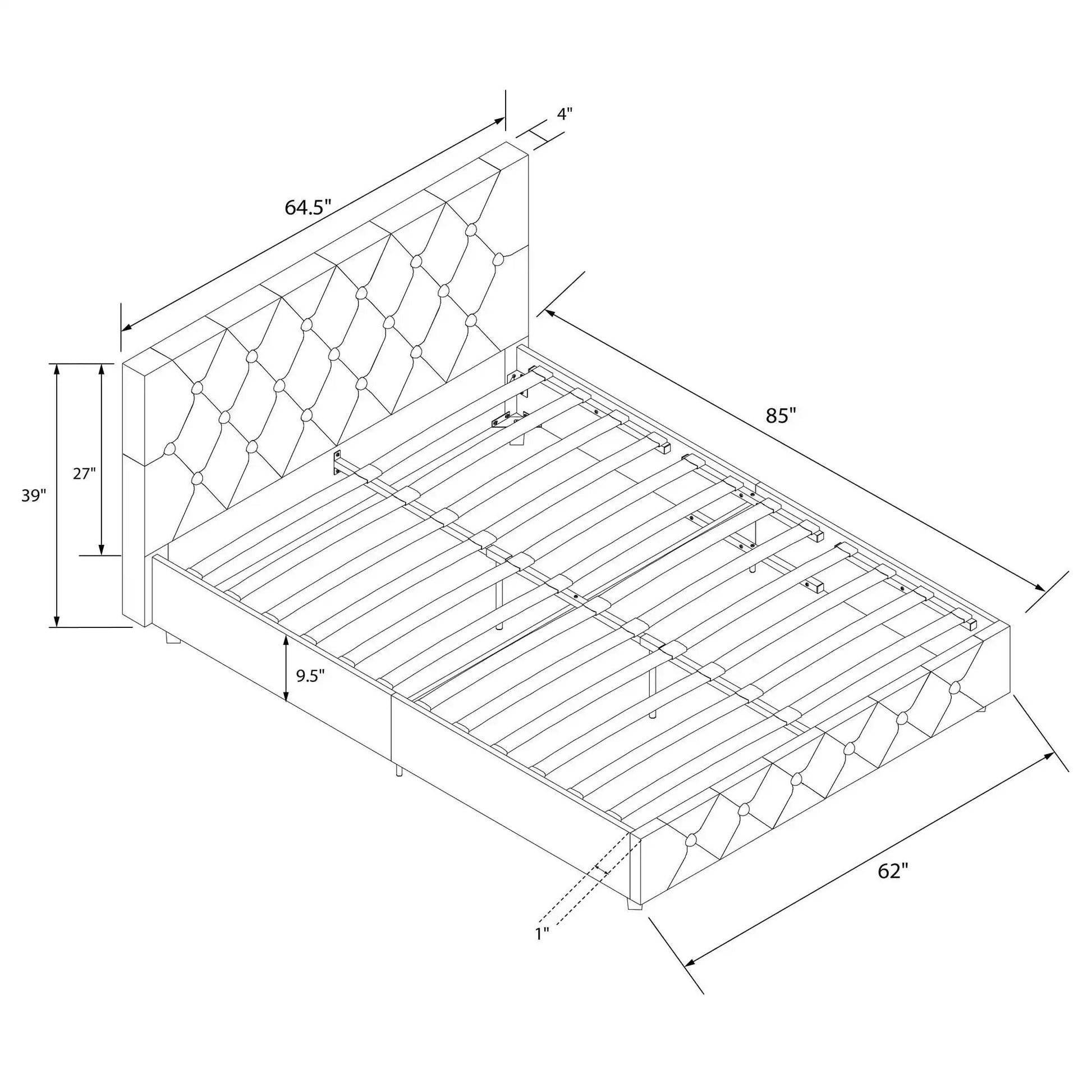 Dakota Upholstered Bed Black PU King UK - Price Crash Furniture