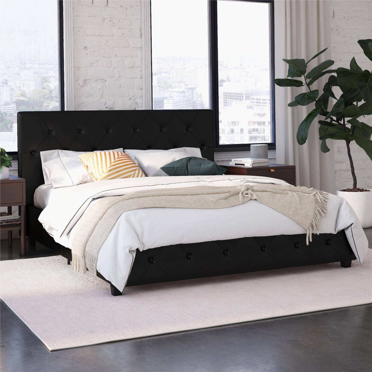 Dakota Upholstered Bed Black PU King UK - Price Crash Furniture