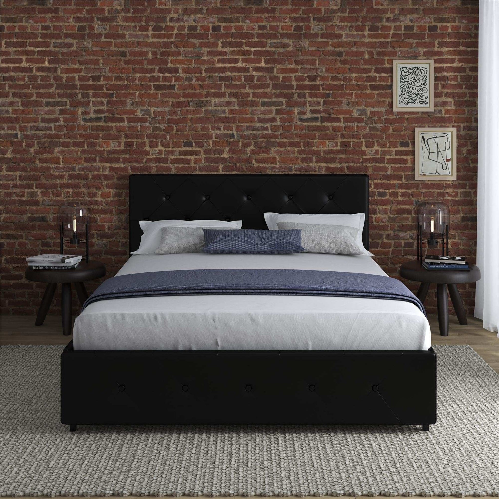 Dakota Upholstered Bed Black PU UK King Size Bed with Storage - Price Crash Furniture