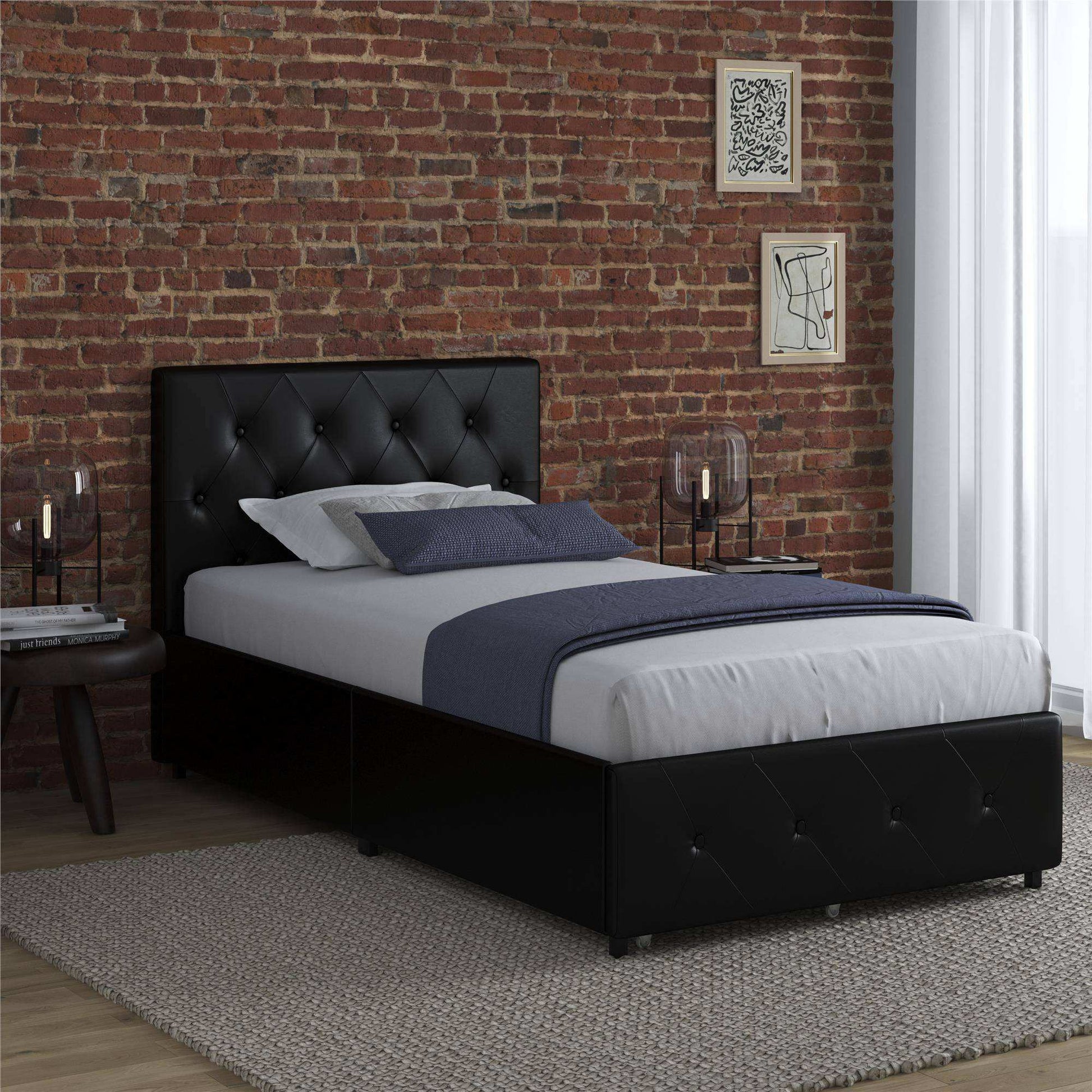 Dakota Upholstered Bed Black PU UK Single Bed with Storage - Price Crash Furniture