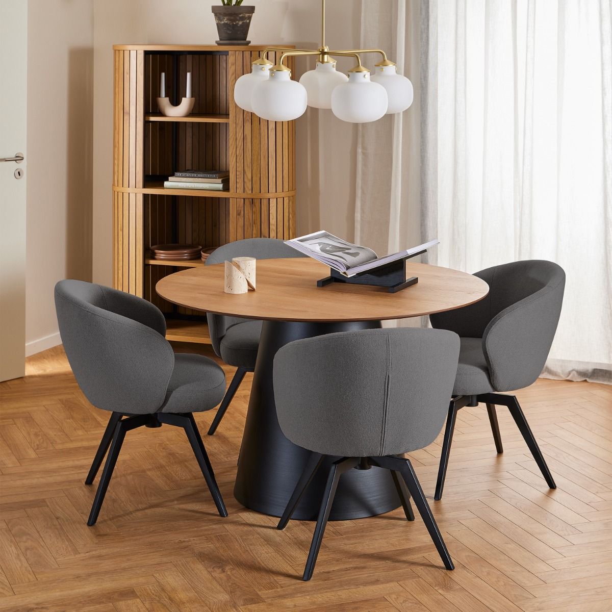 Darlene Dining Chair With Armrest And Swivel Function In Grey - Price Crash Furniture
