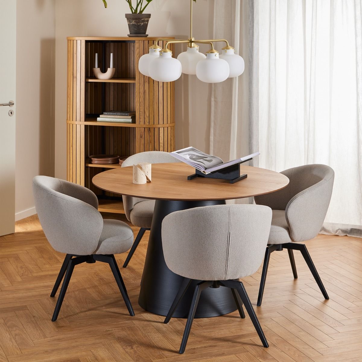 Darlene Dining Chair With Armrest And Swivel in Beige - Price Crash Furniture